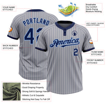 Загрузить изображение в средство просмотра галереи, Custom Gray Navy Pinstripe Light Blue Two-Button Unisex Softball Jersey