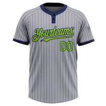 Загрузить изображение в средство просмотра галереи, Custom Gray Navy Pinstripe Neon Green Two-Button Unisex Softball Jersey