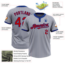 Загрузить изображение в средство просмотра галереи, Custom Gray Royal Pinstripe Red Two-Button Unisex Softball Jersey