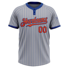 Load image into Gallery viewer, Custom Gray Royal Pinstripe Orange Two-Button Unisex Softball Jersey
