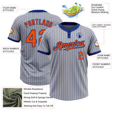 Load image into Gallery viewer, Custom Gray Royal Pinstripe Orange Two-Button Unisex Softball Jersey
