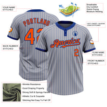 Загрузить изображение в средство просмотра галереи, Custom Gray Royal Pinstripe Orange Two-Button Unisex Softball Jersey