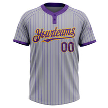 Load image into Gallery viewer, Custom Gray Purple Pinstripe Gold Two-Button Unisex Softball Jersey
