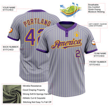 Загрузить изображение в средство просмотра галереи, Custom Gray Purple Pinstripe Gold Two-Button Unisex Softball Jersey