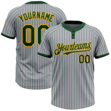 Load image into Gallery viewer, Custom Gray Green Pinstripe Gold Two-Button Unisex Softball Jersey
