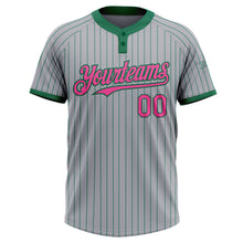 Загрузить изображение в средство просмотра галереи, Custom Gray Kelly Green Pinstripe Pink Two-Button Unisex Softball Jersey