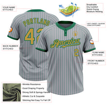 Загрузить изображение в средство просмотра галереи, Custom Gray Kelly Green Pinstripe Old Gold Two-Button Unisex Softball Jersey