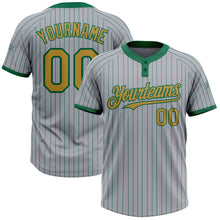 Load image into Gallery viewer, Custom Gray Kelly Green Pinstripe Old Gold Two-Button Unisex Softball Jersey
