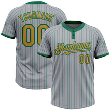 Загрузить изображение в средство просмотра галереи, Custom Gray Kelly Green Pinstripe Old Gold Two-Button Unisex Softball Jersey