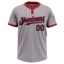 Загрузить изображение в средство просмотра галереи, Custom Gray Red Pinstripe Navy Two-Button Unisex Softball Jersey