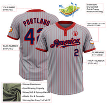 Загрузить изображение в средство просмотра галереи, Custom Gray Red Pinstripe Navy Two-Button Unisex Softball Jersey