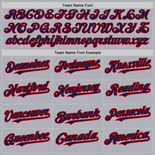 Загрузить изображение в средство просмотра галереи, Custom Gray Red Pinstripe Navy Two-Button Unisex Softball Jersey