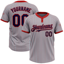 Загрузить изображение в средство просмотра галереи, Custom Gray Red Pinstripe Navy Two-Button Unisex Softball Jersey