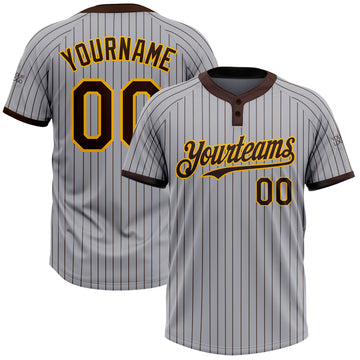 Custom Gray Brown Pinstripe Gold Two-Button Unisex Softball Jersey