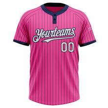 Загрузить изображение в средство просмотра галереи, Custom Pink Navy Pinstripe White Two-Button Unisex Softball Jersey