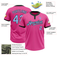 Загрузить изображение в средство просмотра галереи, Custom Pink Black Pinstripe Light Blue Two-Button Unisex Softball Jersey