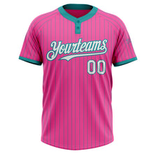 Загрузить изображение в средство просмотра галереи, Custom Pink Teal Pinstripe White Two-Button Unisex Softball Jersey