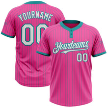 Загрузить изображение в средство просмотра галереи, Custom Pink Teal Pinstripe White Two-Button Unisex Softball Jersey
