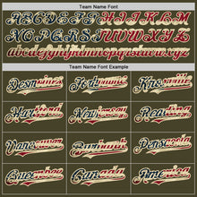 Load image into Gallery viewer, Custom Olive Cream Pinstripe Vintage USA Flag Salute To Service Two-Button Unisex Softball Jersey