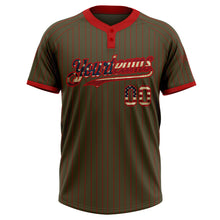Load image into Gallery viewer, Custom Olive Red Pinstripe Vintage USA Flag Salute To Service Two-Button Unisex Softball Jersey