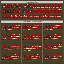 Load image into Gallery viewer, Custom Olive Red Pinstripe Vintage USA Flag Salute To Service Two-Button Unisex Softball Jersey