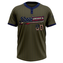 Load image into Gallery viewer, Custom Olive Navy Pinstripe Vintage USA Flag Salute To Service Two-Button Unisex Softball Jersey