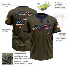 Load image into Gallery viewer, Custom Olive Navy Pinstripe Vintage USA Flag Salute To Service Two-Button Unisex Softball Jersey