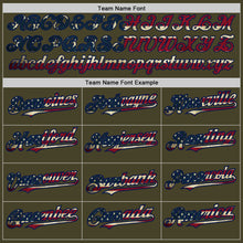 Load image into Gallery viewer, Custom Olive Navy Pinstripe Vintage USA Flag Salute To Service Two-Button Unisex Softball Jersey