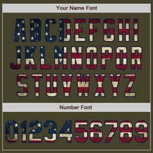 Load image into Gallery viewer, Custom Olive Navy Pinstripe Vintage USA Flag Salute To Service Two-Button Unisex Softball Jersey