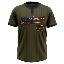 Load image into Gallery viewer, Custom Olive Black Pinstripe Vintage USA Flag Salute To Service Two-Button Unisex Softball Jersey