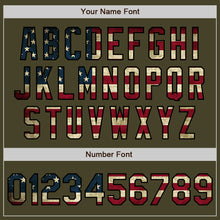 Load image into Gallery viewer, Custom Olive Black Pinstripe Vintage USA Flag Salute To Service Two-Button Unisex Softball Jersey