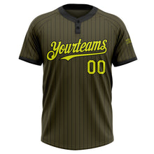 Load image into Gallery viewer, Custom Olive Black Pinstripe Neon Yellow Salute To Service Two-Button Unisex Softball Jersey