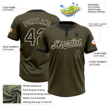 Load image into Gallery viewer, Custom Olive Black Pinstripe Cream Salute To Service Two-Button Unisex Softball Jersey