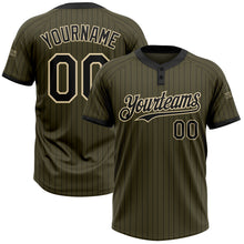 Load image into Gallery viewer, Custom Olive Black Pinstripe Cream Salute To Service Two-Button Unisex Softball Jersey