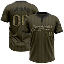Load image into Gallery viewer, Custom Olive Black Pinstripe Camo Salute To Service Two-Button Unisex Softball Jersey