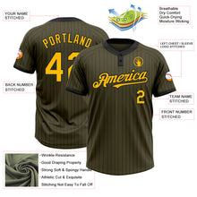 Load image into Gallery viewer, Custom Olive Black Pinstripe Gold Salute To Service Two-Button Unisex Softball Jersey