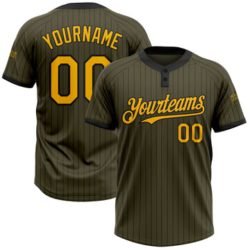 Custom Olive Black Pinstripe Gold Salute To Service Two-Button Unisex Softball Jersey