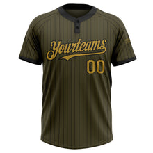 Load image into Gallery viewer, Custom Olive Black Pinstripe Old Gold Salute To Service Two-Button Unisex Softball Jersey