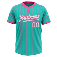 Laden Sie das Bild in den Galerie-Viewer, Custom Aqua Pink Pinstripe White Two-Button Unisex Softball Jersey