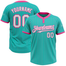Laden Sie das Bild in den Galerie-Viewer, Custom Aqua Pink Pinstripe White Two-Button Unisex Softball Jersey