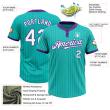 Загрузить изображение в средство просмотра галереи, Custom Aqua Purple Pinstripe White Two-Button Unisex Softball Jersey