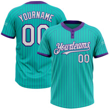 Загрузить изображение в средство просмотра галереи, Custom Aqua Purple Pinstripe White Two-Button Unisex Softball Jersey