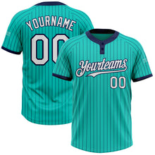 Загрузить изображение в средство просмотра галереи, Custom Aqua Navy Pinstripe White Two-Button Unisex Softball Jersey