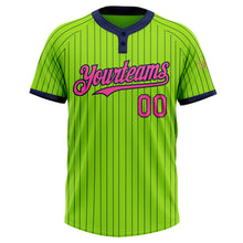 Charger l'image dans la galerie, Custom Neon Green Navy Pinstripe Pink Two-Button Unisex Softball Jersey