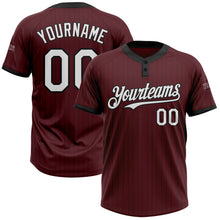 Laden Sie das Bild in den Galerie-Viewer, Custom Burgundy Black Pinstripe White Two-Button Unisex Softball Jersey