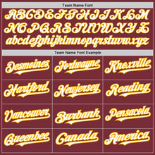 Load image into Gallery viewer, Custom Burgundy Gold Pinstripe White Two-Button Unisex Softball Jersey