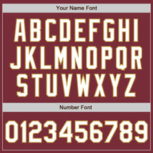 Load image into Gallery viewer, Custom Burgundy Old Gold Pinstripe White Two-Button Unisex Softball Jersey