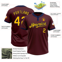 Laden Sie das Bild in den Galerie-Viewer, Custom Burgundy Navy Pinstripe Gold Two-Button Unisex Softball Jersey