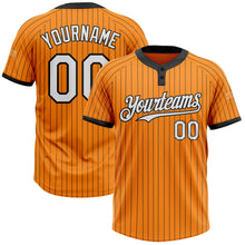 Load image into Gallery viewer, Custom Bay Orange Black Pinstripe White Two-Button Unisex Softball Jersey