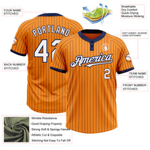 Load image into Gallery viewer, Custom Bay Orange Navy Pinstripe White Two-Button Unisex Softball Jersey